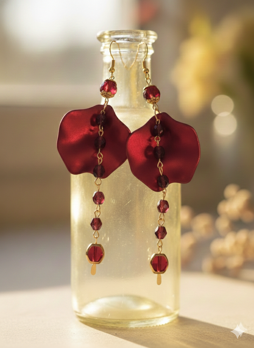 Crimson Petal Drop Earrings