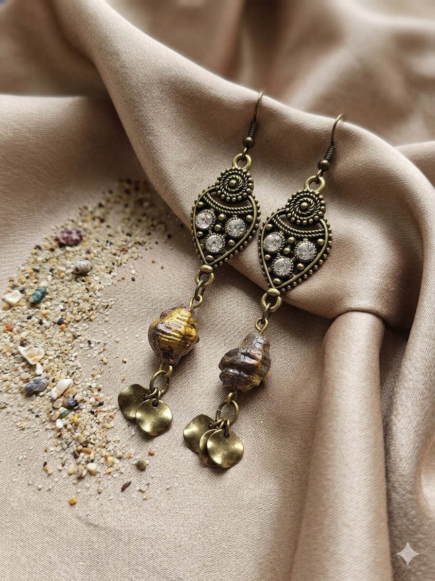 Antique Gold Shell Statement Earrings
