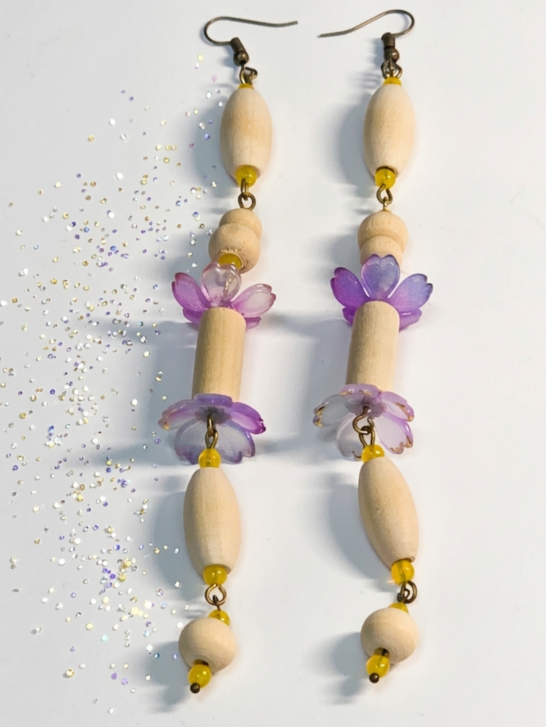 Wood Petal Drop Earrings