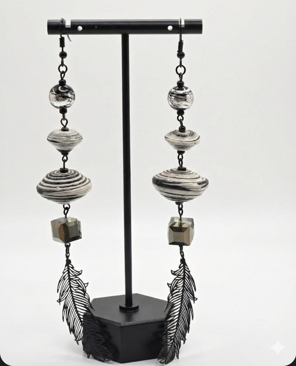 Midnight Feather Drop Earrings