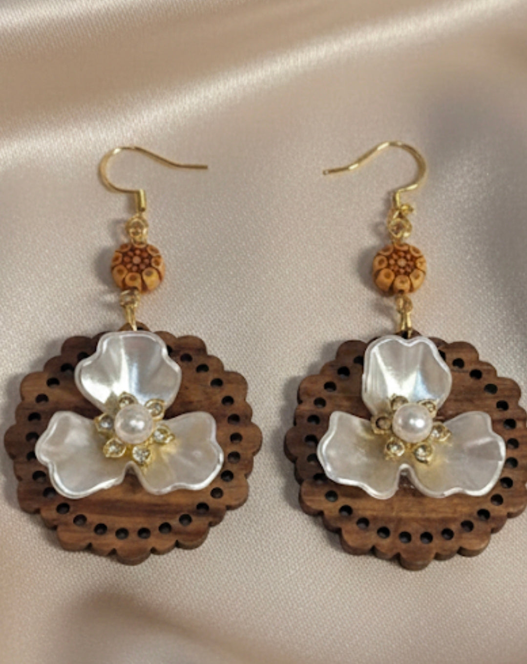 Wood Bloom Drop Earrings