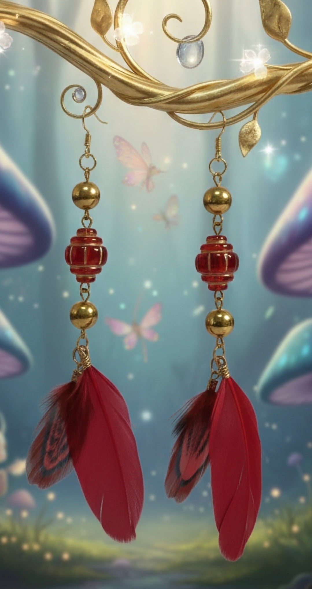 Crimson Whimsy Drop Earrings