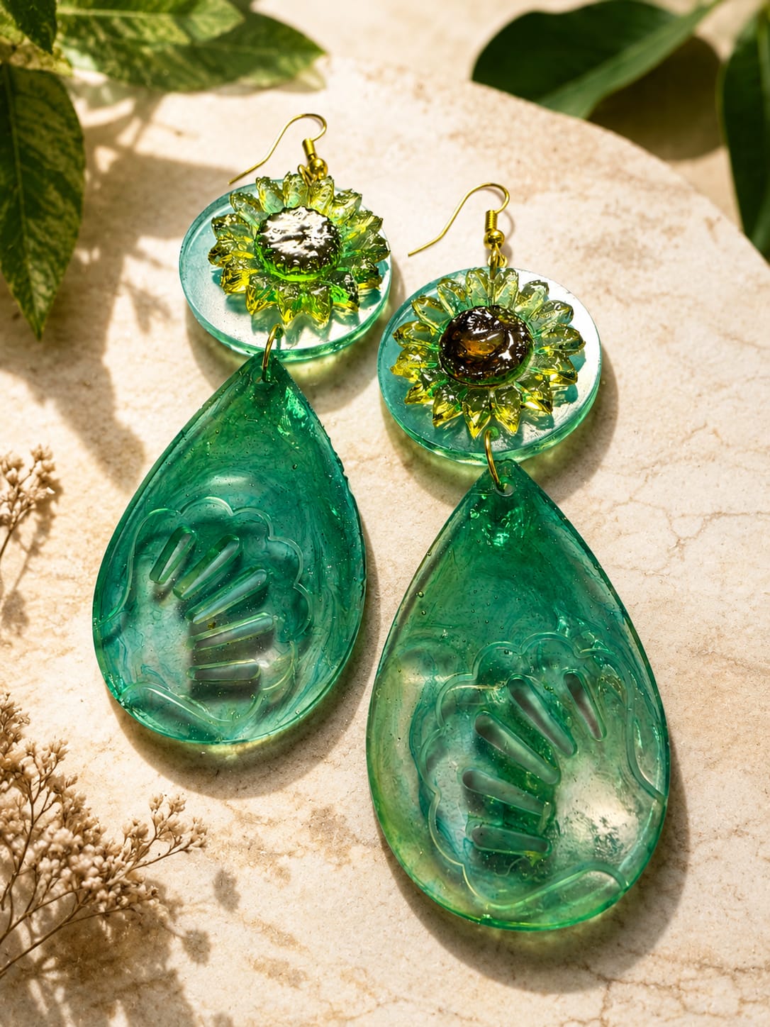 Seafoam Sunflower Drop Earrings