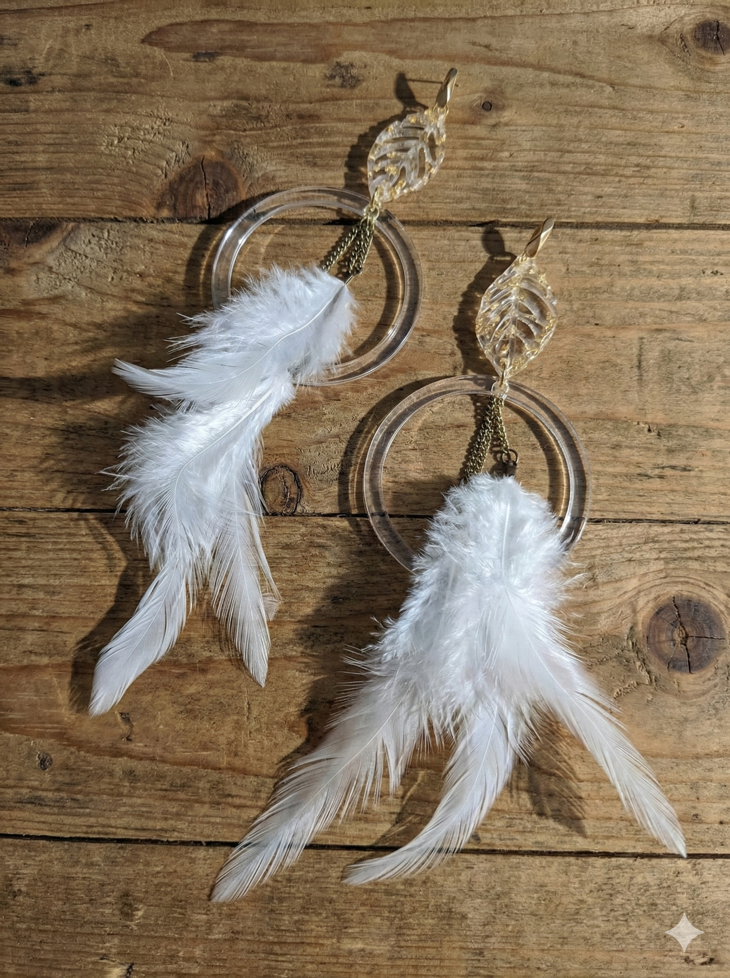 White Feather Hoop Drop Earrings