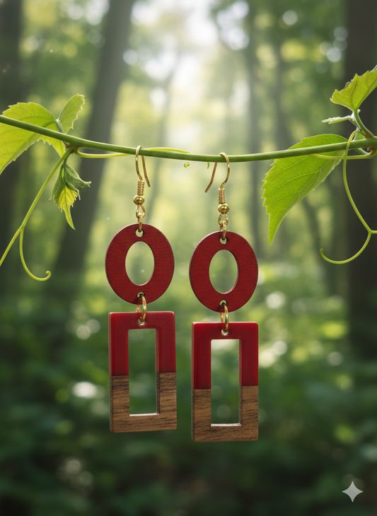 Wood & Crimson Drop Earrings