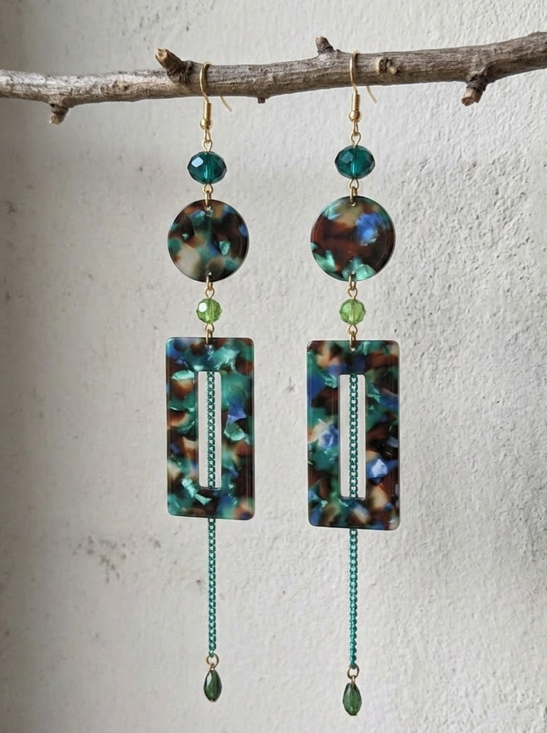 Teal Tortoise Drop Earrings