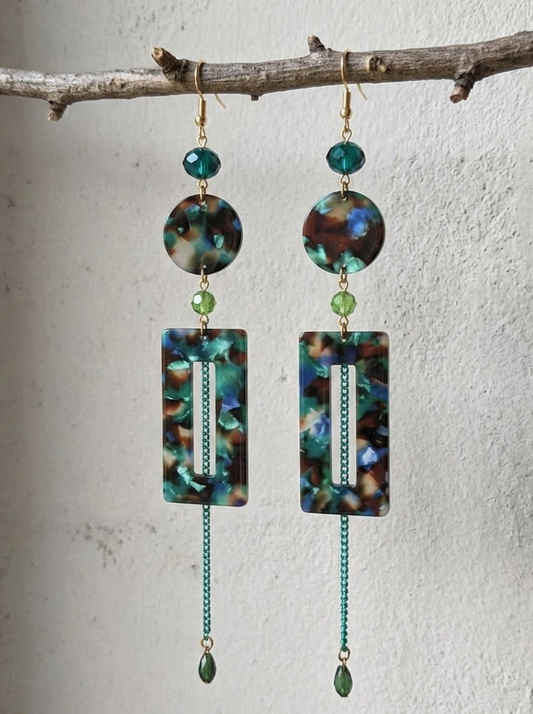 Teal Tortoise Drop Earrings