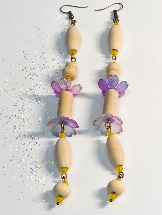 Wood Petal Drop Earrings