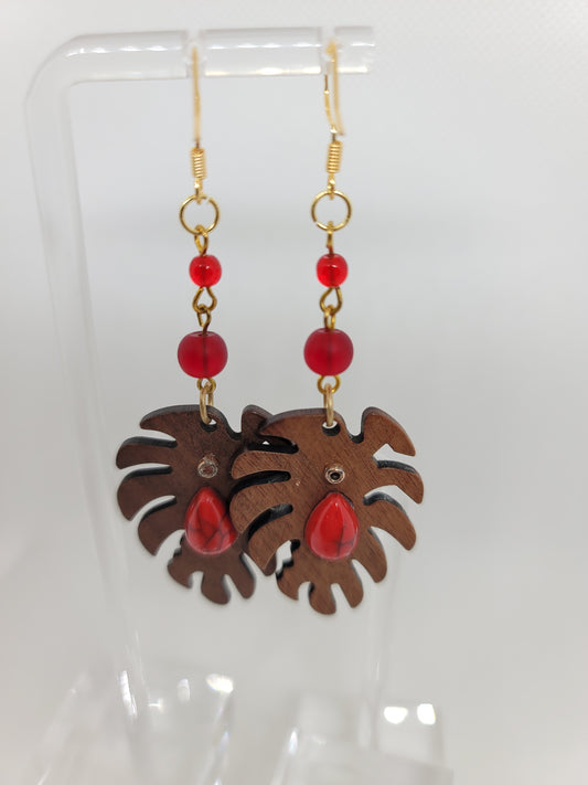Crimson Leaf Drop Earrings