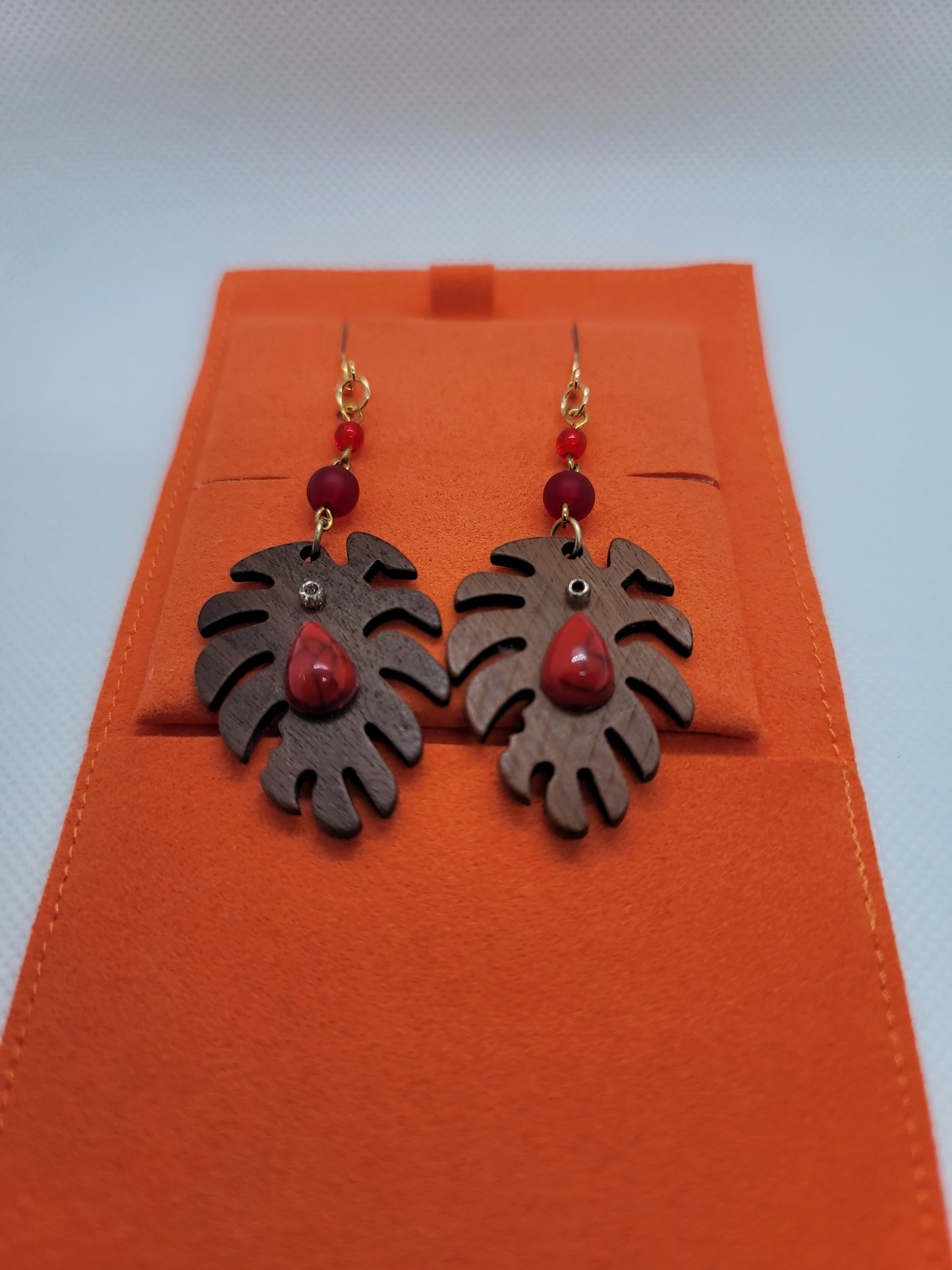 Crimson Leaf Drop Earrings