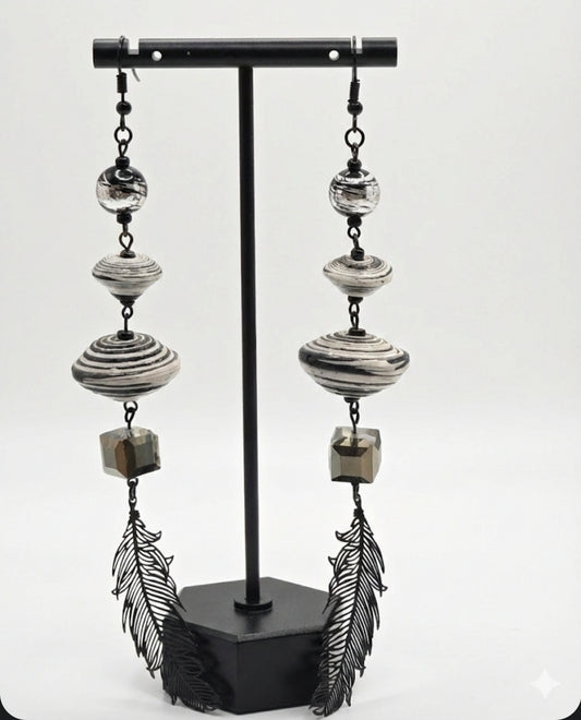 Midnight Feather Drop Earrings
