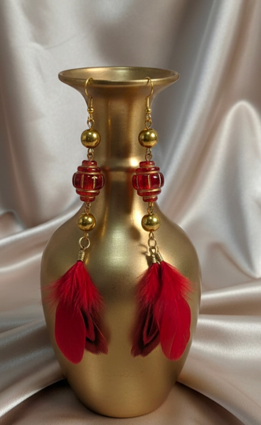 Crimson Plume Drop Earrings