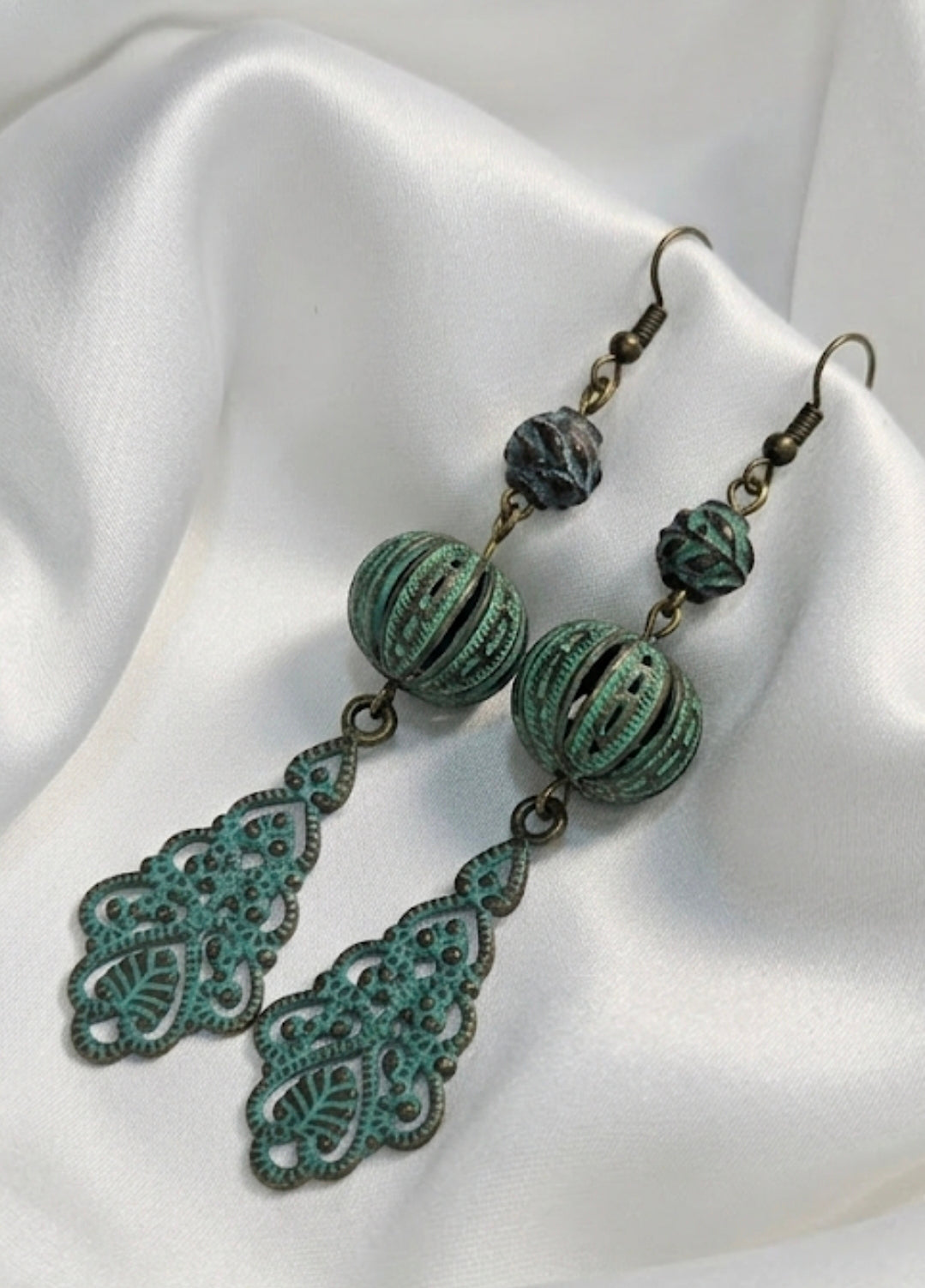 Antique Turquoise Filigree Drop Earrings