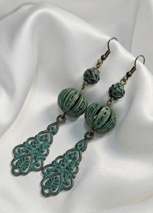 Antique Turquoise Filigree Drop Earrings