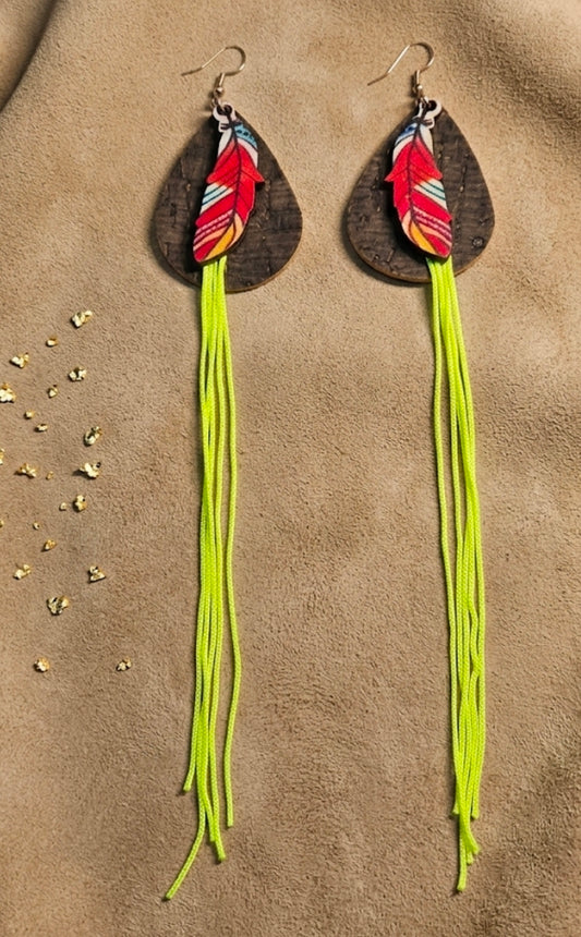 Neon Feather Fringe Earrings