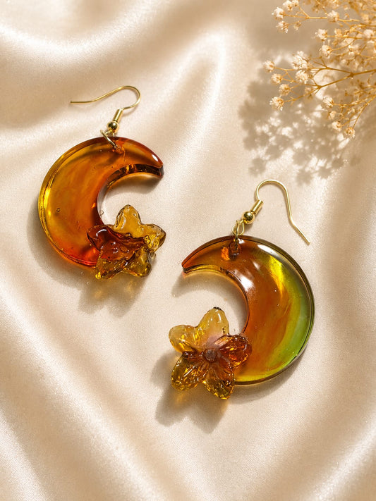 Amber Crescent Petal Drop Earrings
