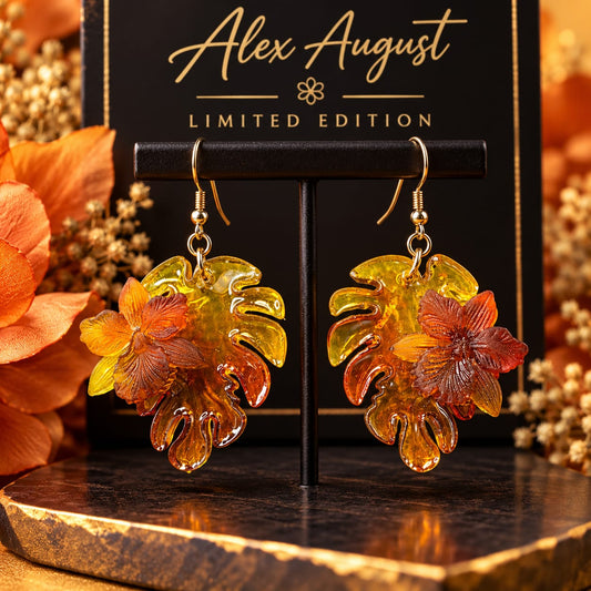 Amber Monstera Orchid Drop Earrings