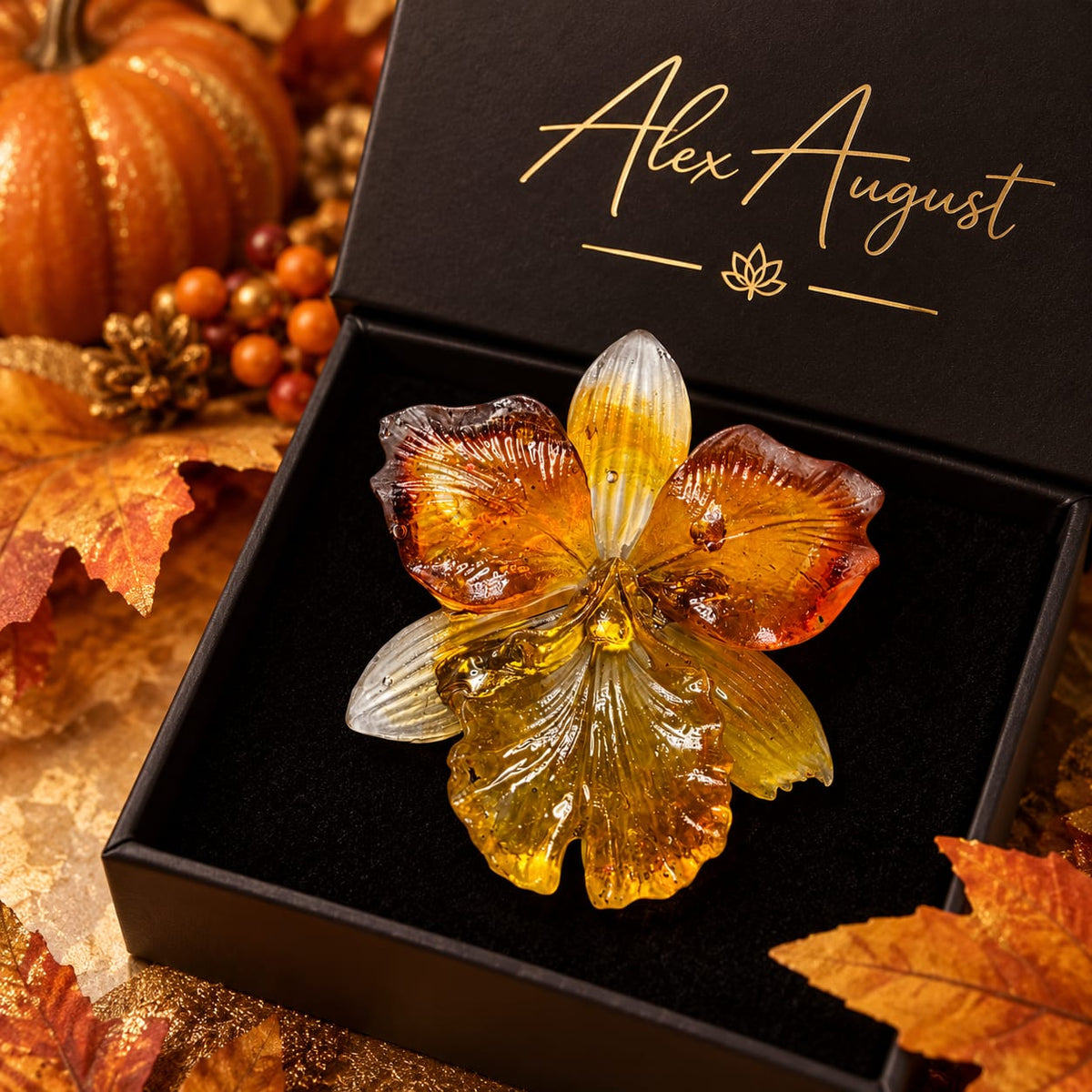 Amber Orchid Brooch