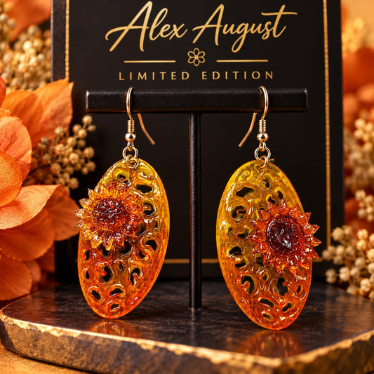 Amber Sunflower Cutwork Drop Earrings
