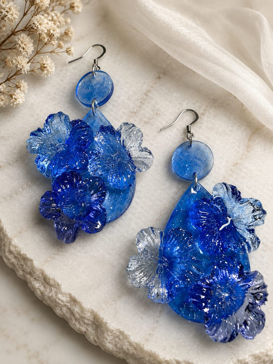 Cobalt Pansy Cluster Earrings