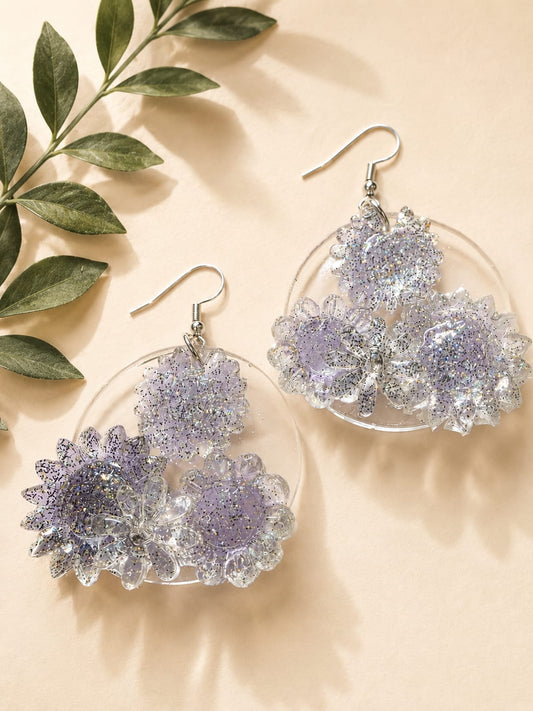 Frosted Lilac Bloom Statement Earrings