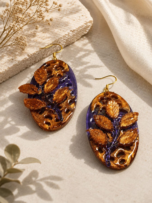 Gilded Amethyst Leaf Drop Earrings