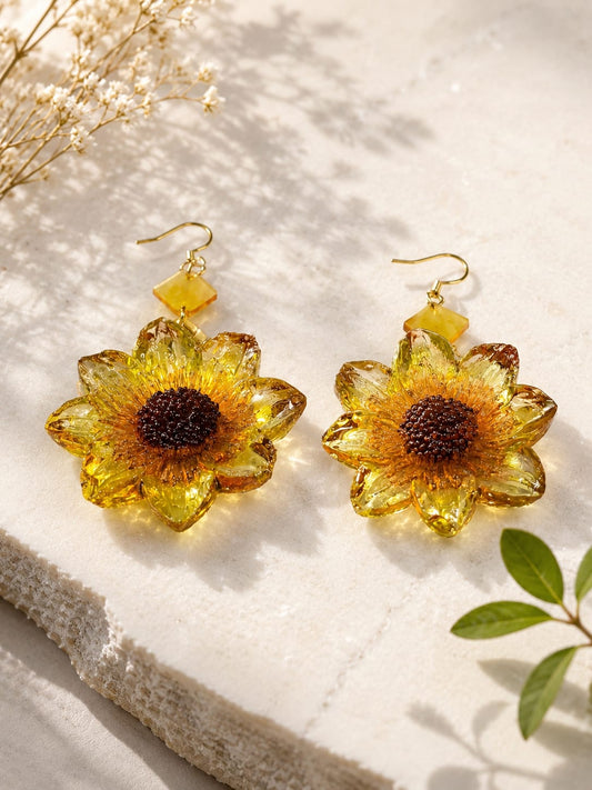 Golden Sunflower Drop Earrings