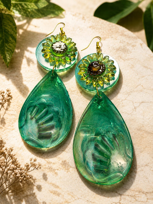 Seafoam Sunflower Drop Earrings