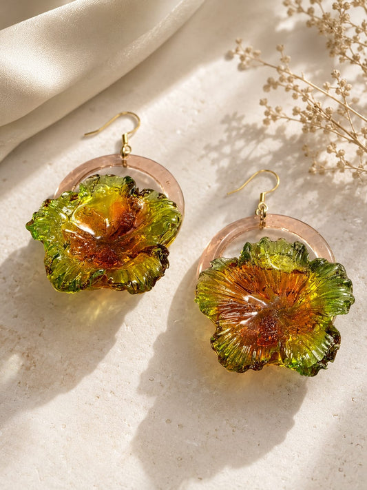 Verde Amber Ranunculus Drop Earrings